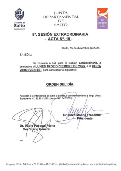 CONVOCATORIA A LA SESIÓN EXTRAORDINARIA DE LA CORPORACIÓN DE FECHA LUNES 15 DE DICIEMBRE DE 2025 A LA HORA 20:00